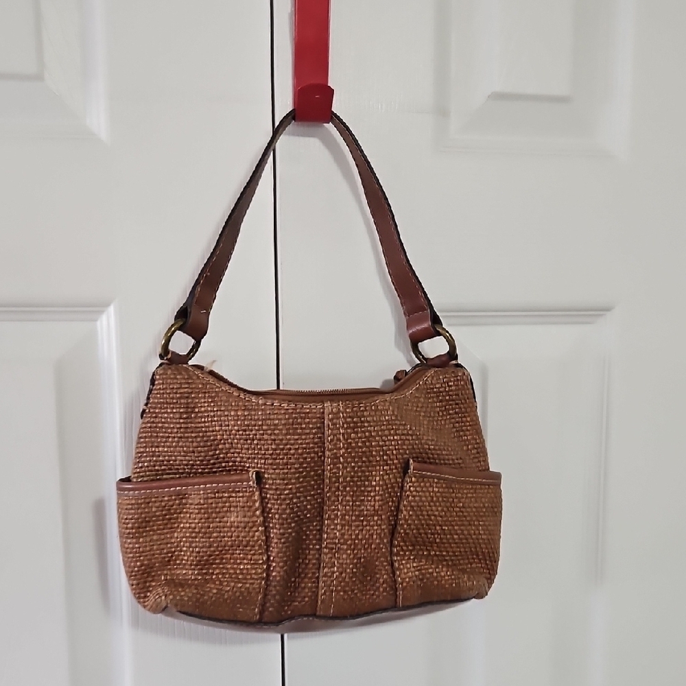 1954 Classic Fossil0 Brown Textured Shoulder Bag with Silver Hardware